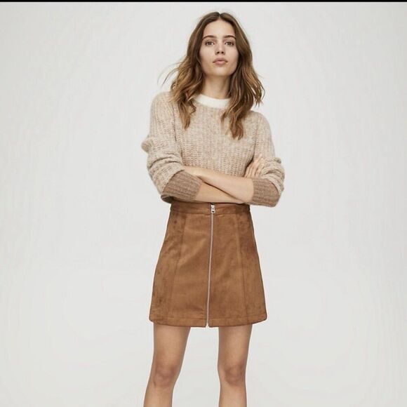 Aritzia Dresses & Skirts - Aritzia Wilfred Free Leah Faux Suede Mini Skirt Size 0 Camel Brown Cognac